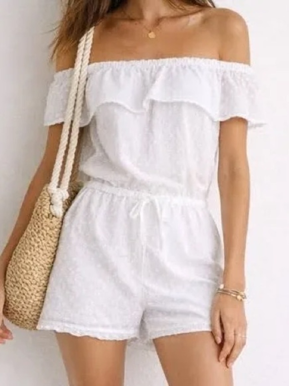 NWT Madewell Beach Off-the-Shoulder Swiss Dot Romper XS